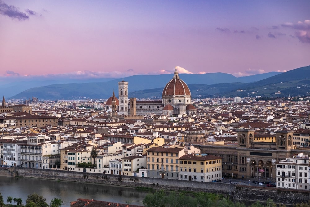 Sunrise view on Florence city centre and Duomo from Vista panoramica di Firenze